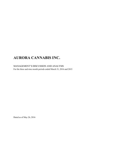 Thumbnail Aurora Cannabis Quarterly Report 2016-q3