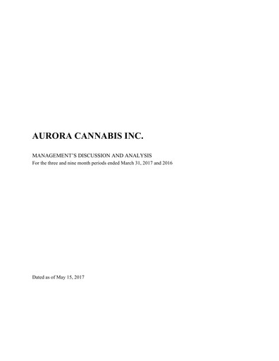 Thumbnail Aurora Cannabis Quarterly Report 2017-q3