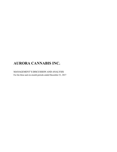 Thumbnail Aurora Cannabis Quarterly Report 2018-q2