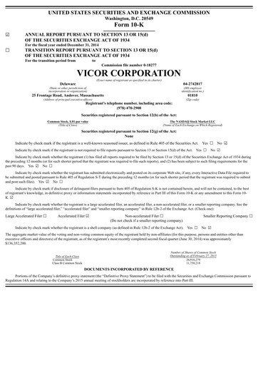 Miniature Vicor
 Rapport annuel 2014
