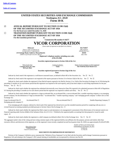 Miniature Vicor
 Rapport annuel 2020