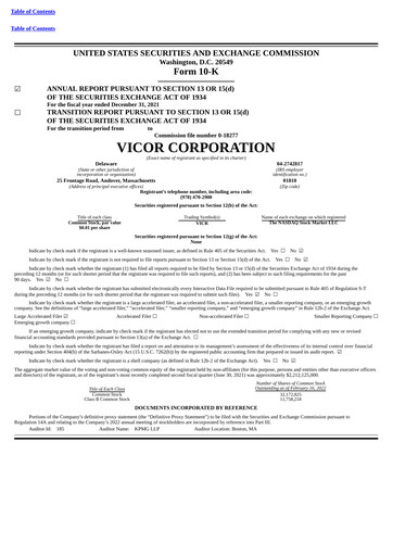 Miniature Vicor
 Rapport annuel 2021