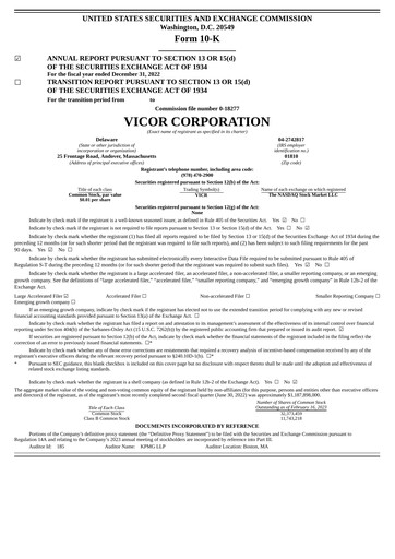 Miniature Vicor
 Rapport annuel 2022