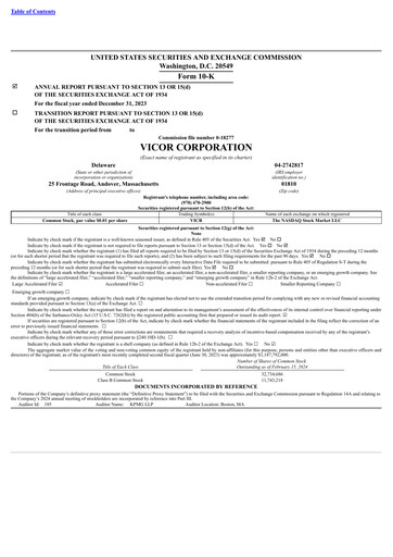 Miniature Vicor
 Rapport annuel 2023