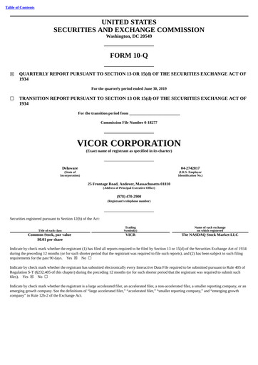 Miniature Vicor
 Rapport trimestriel 2019-q2