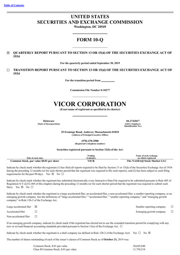 Miniature Vicor
 Rapport trimestriel 2019-q3