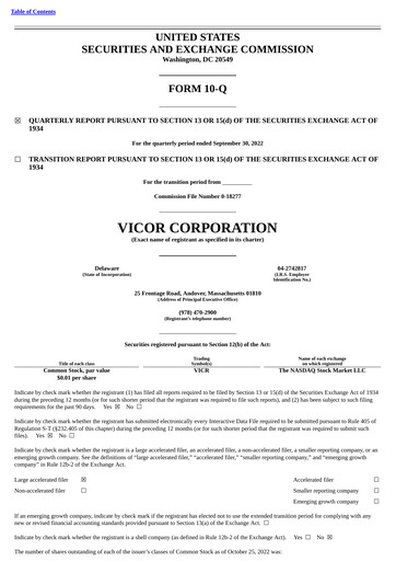 Miniature Vicor
 Rapport trimestriel 2022-q3