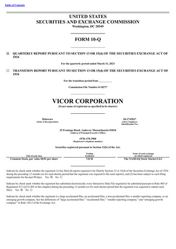 Miniature Vicor
 Rapport trimestriel 2023-q1