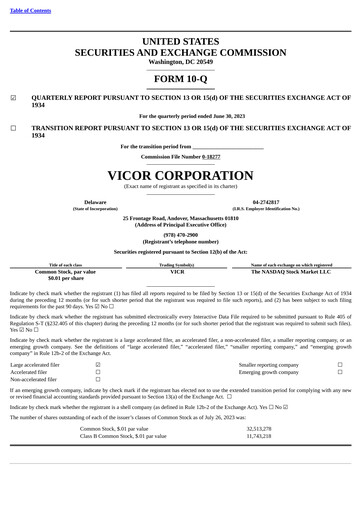 Miniature Vicor
 Rapport trimestriel 2023-q2