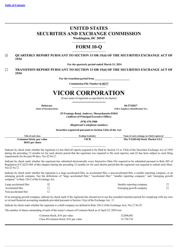 Miniature Vicor
 Rapport trimestriel 2024-q1