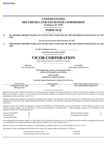 Miniature Vicor
 Rapport trimestriel 2024-q3
