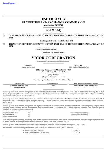 Miniature Vicor
 Rapport trimestriel 2025-q1