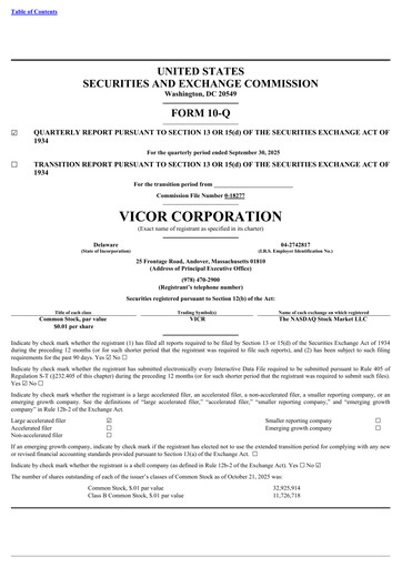 Miniature Vicor
 Rapport trimestriel 2025-q3