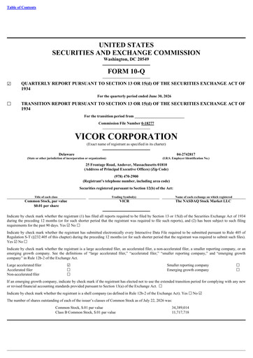 Miniature Vicor
 Rapport trimestriel 2026-q2