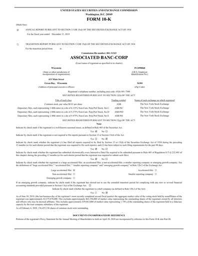 Miniature Associated Banc-Corp
 Rapport financier 2019