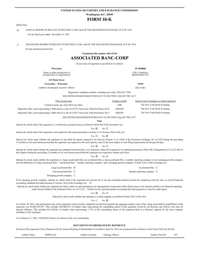 Miniature Associated Banc-Corp
 Rapport financier 2021