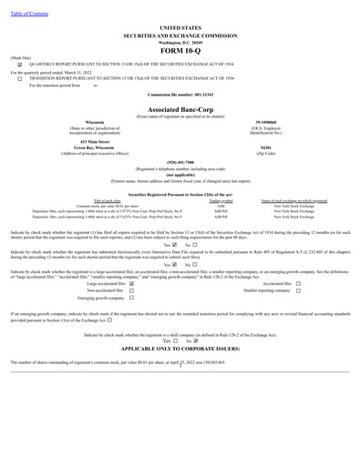 Thumbnail Associated Banc-Corp
 Quarterly Report 2022-q1