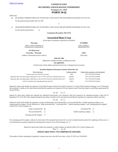 Thumbnail Associated Banc-Corp
 Quarterly Report 2025-q2
