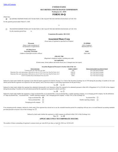 Thumbnail Associated Banc-Corp
 Quarterly Report 2026-q1