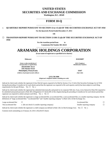 Thumbnail Aramark Quarterly Report 2014-q1