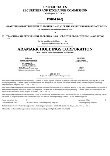 Thumbnail Aramark Quarterly Report 2014-q2