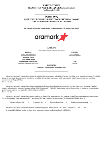 Thumbnail Aramark Quarterly Report 2016-q2