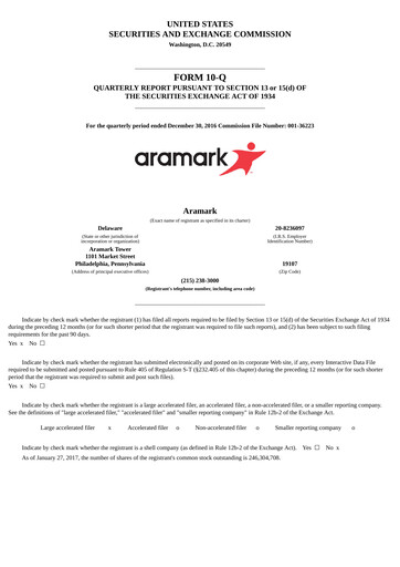 Thumbnail Aramark Quarterly Report 2017-q1