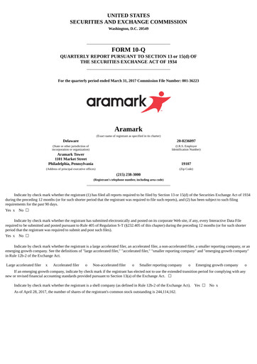 Thumbnail Aramark Quarterly Report 2017-q2