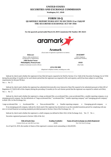Thumbnail Aramark Quarterly Report 2019-q2