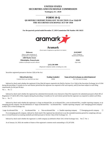 Thumbnail Aramark Quarterly Report 2020-q1