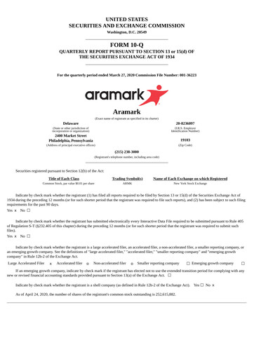 Thumbnail Aramark Quarterly Report 2020-q2