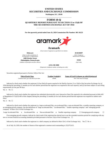 Thumbnail Aramark Quarterly Report 2020-q3
