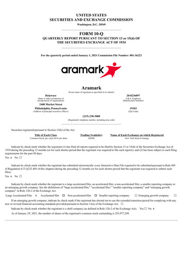 Thumbnail Aramark Quarterly Report 2021-q1