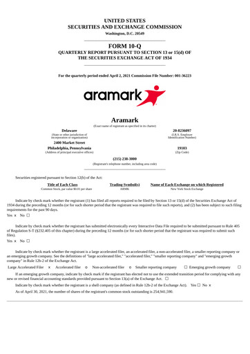 Thumbnail Aramark Quarterly Report 2021-q2