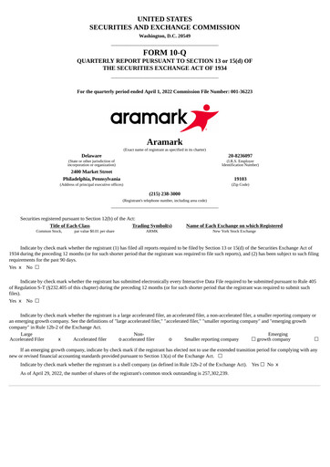 Thumbnail Aramark Quarterly Report 2022-q2
