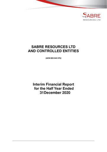 Thumbnail Sabre Resources Financial Report 2021-h1