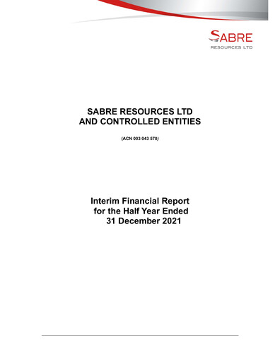 Thumbnail Sabre Resources Financial Report 2022-h1