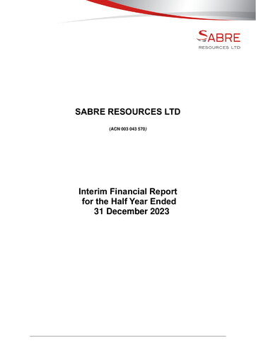 Thumbnail Sabre Resources Financial Report 2024-h1