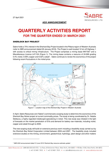 Thumbnail Sabre Resources Quarterly Report 2021-q3