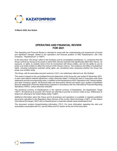 Thumbnail Kazatomprom Financial Report 2021