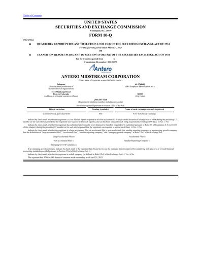 Thumbnail Antero Midstream
 Quarterly Report 2023-q1