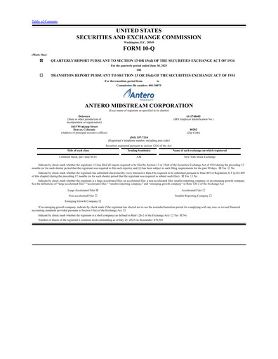 Thumbnail Antero Midstream
 Quarterly Report 2025-q2