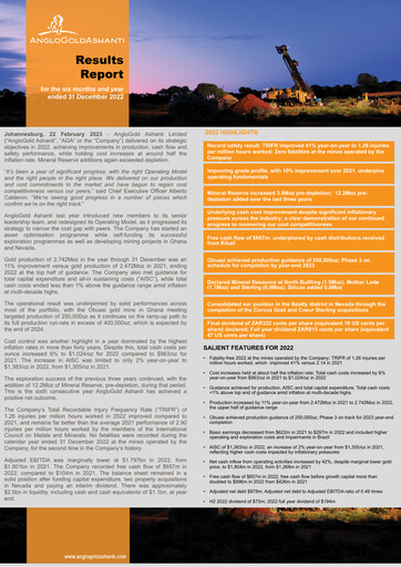 Thumbnail AngloGold Ashanti
 Financial Statement 2022