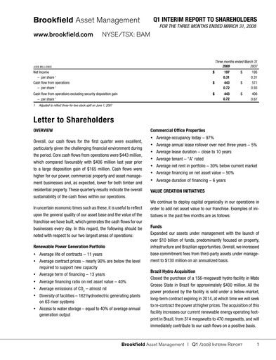 Thumbnail Brookfield Corporation Quarterly Report 2008-q1