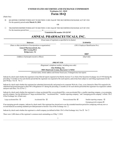 Miniature Amneal Pharmaceuticals
 Rapport trimestriel 2018-q1