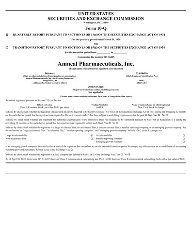 Miniature Amneal Pharmaceuticals
 Rapport trimestriel 2020-q1