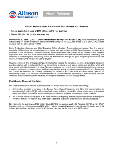 Thumbnail Allison Transmission
 Quarterly Report 2023-q1