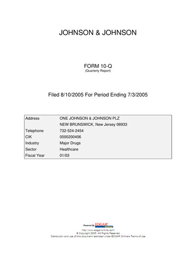 Miniature Johnson & Johnson Rapport trimestriel 2005-q2