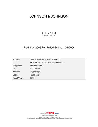 Miniature Johnson & Johnson Rapport trimestriel 2006-q3