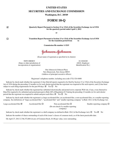 Miniature Johnson & Johnson Rapport trimestriel 2012-q1